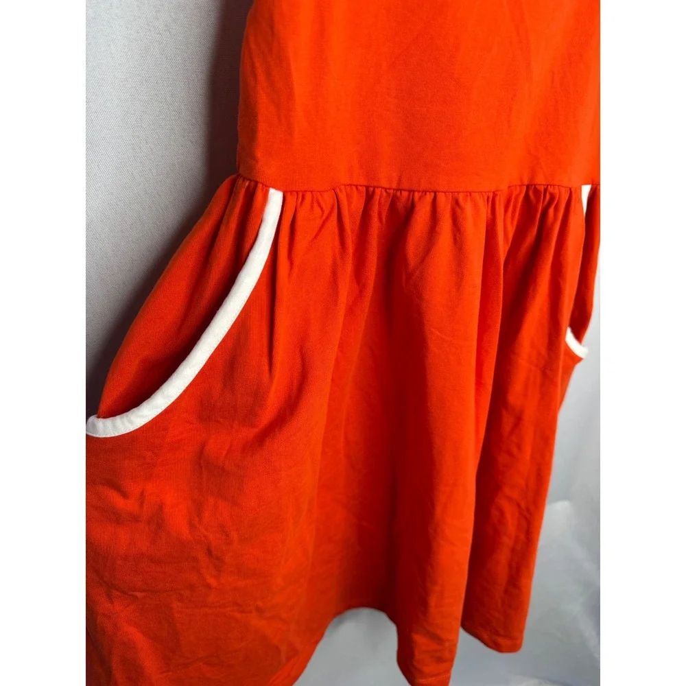Hanna Andersson Girls Orange Racerback Pocket Dress White Trim Size 130 US 8